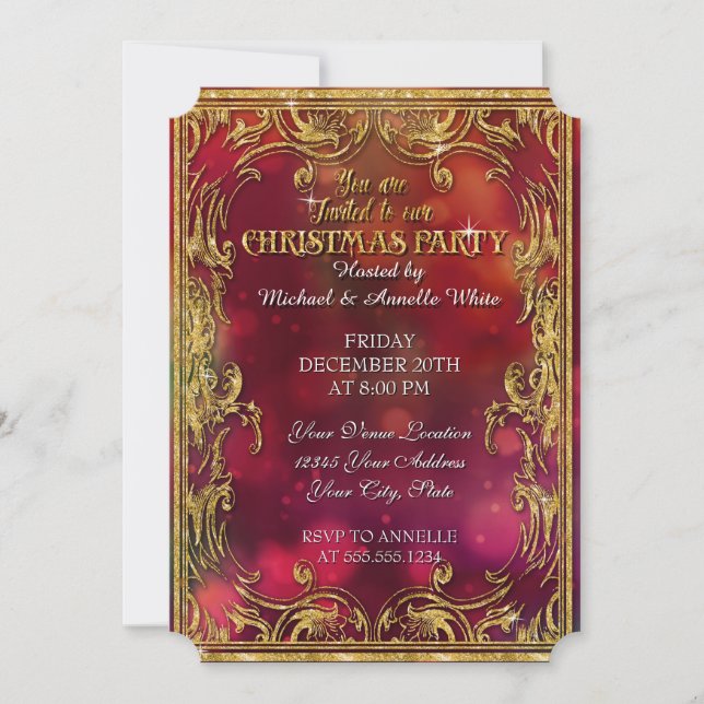 Christmas Bokeh Gold Glitter Sparkle Party Invites (Front)