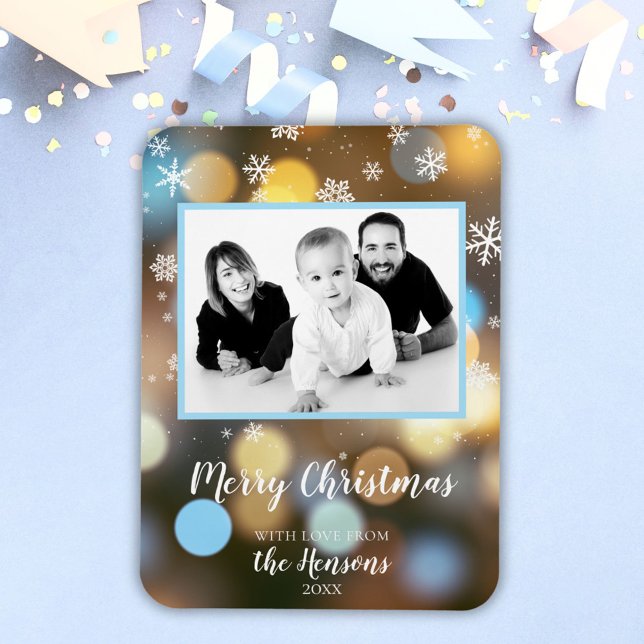 Christmas Bokeh Lights Personalizable Family Photo Magnet (Creator Uploaded)
