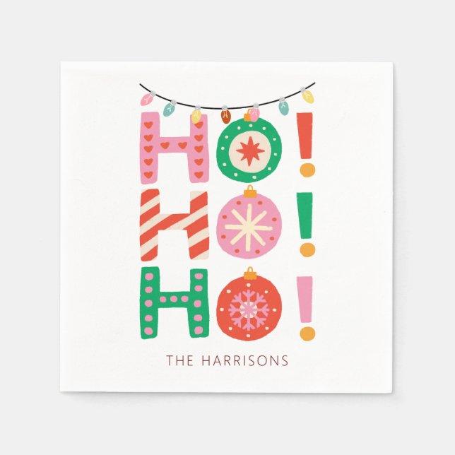 Christmas Bold Colorful Modern Ho Ho Ho Holiday Napkin (Front)