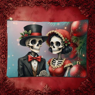Christmas Bone Romance, A festive skeleton couple. Accessory Pouch