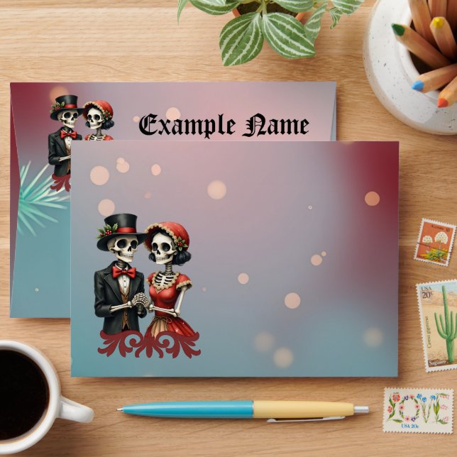 Christmas Bone Romance, A festive skeleton couple. Envelope (Desk)