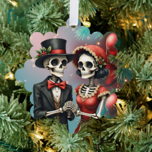 Christmas Bone Romance, A festive skeleton couple. Tree Decoration Card