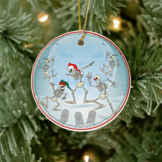 Christmas Bones in a Moonlit Snowy Graveyard Ceramic Tree Decoration (Tree)