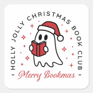 Christmas book club holly jolly reader square sticker