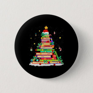 Christmas Book Library Tree Lights Funny Librarian 6 Cm Round Badge