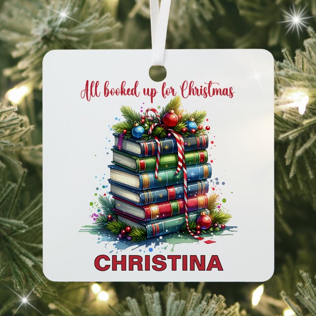 Christmas Book Lover Custom Name Metal Tree Decoration (Creator Uploaded)