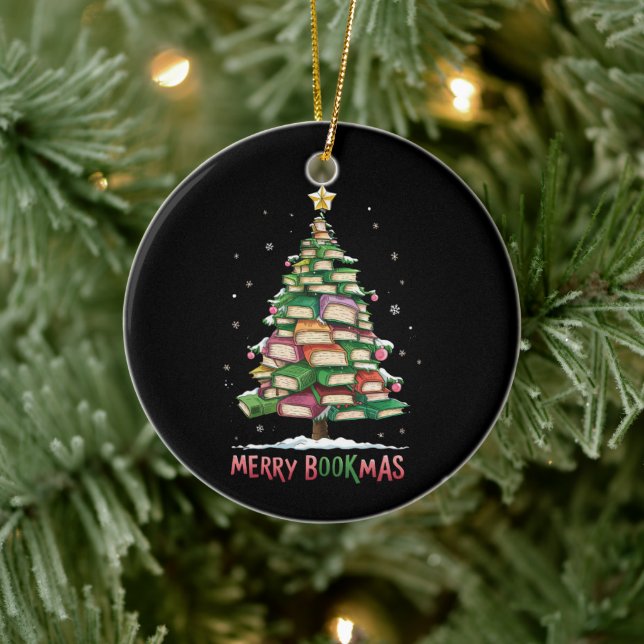 Christmas Book Lover Tree Librarian Merry Bookmas  Ceramic Tree Decoration (Tree)