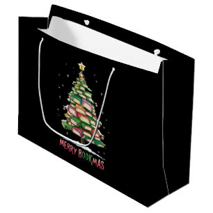 Christmas Book Lover Tree Librarian Merry Bookmas Large Gift Bag