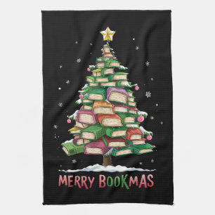 Christmas Book Lover Tree Librarian Merry Bookmas  Tea Towel