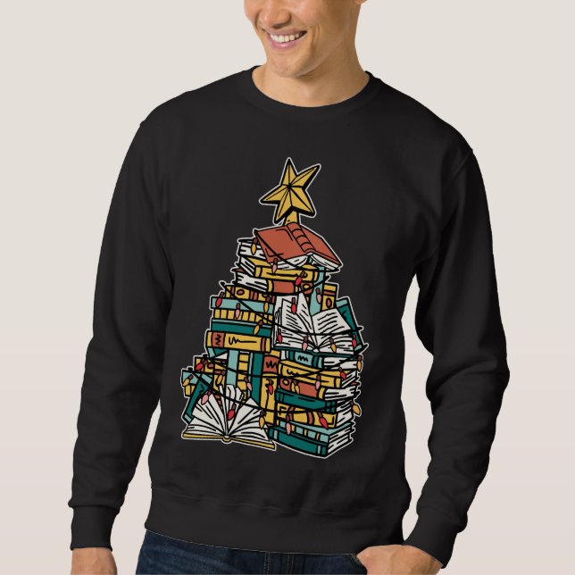 Christmas Book Lover Xmas Tree Reading Nerd Sweatshirt (Front)