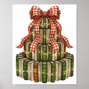 Christmas Book Tree Coquette Bow Xmas Lights Book  Poster