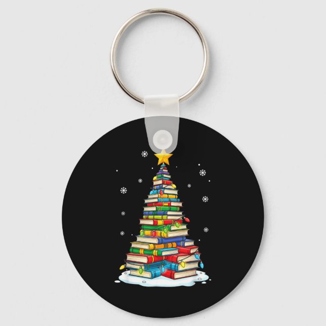 Christmas Book Tree Funny Librarians Books Lover  Key Ring (Front)
