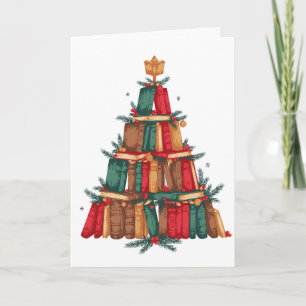 Christmas Book Tree Pine Branches Berries Reading Card