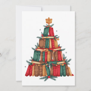 Christmas Book Tree Pine Branches Berries Reading Invitation