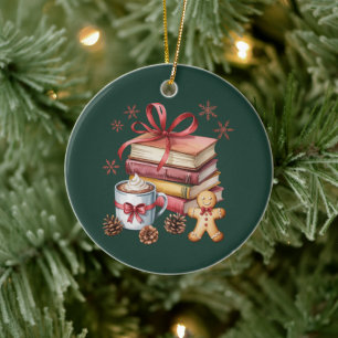 Christmas Books Gingerbread Books Cocoa Bookish Ceramic Tree Decoration
