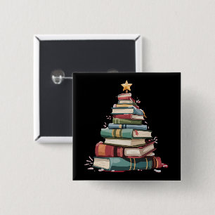 Christmas Books Tree Book Lover Teachers Bookworm  15 Cm Square Badge