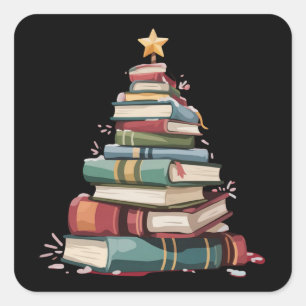 Christmas Books Tree Book Lover Teachers Bookworm  Square Sticker