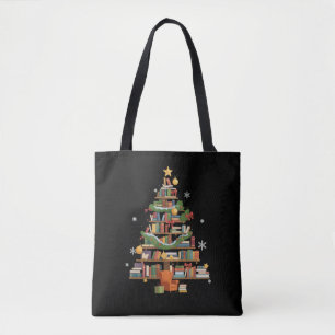 Christmas Books Tree Book Lover Teachers Bookworm  Tote Bag