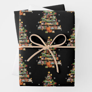 Christmas Books Tree Book Lover Teachers Bookworm Wrapping Paper Sheet