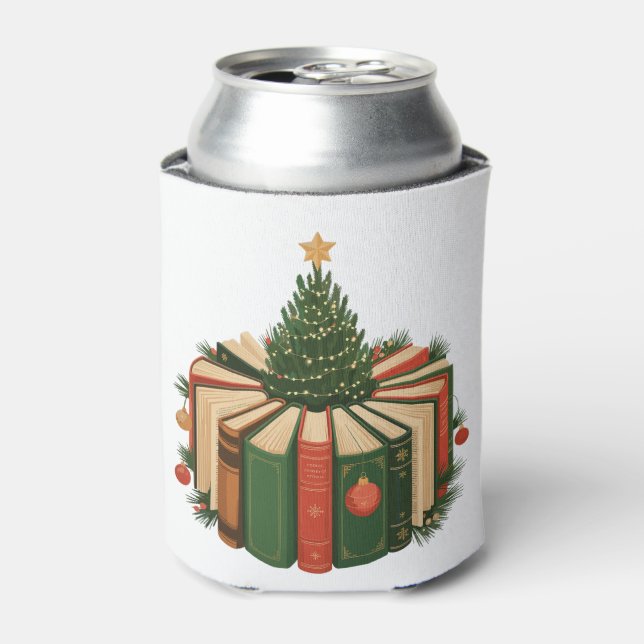 Christmas Books Tree Bookish Xmas Book Lover Can Cooler (Can Front)