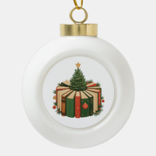 Christmas Books Tree Bookish Xmas Book Lover Ceramic Ball Christmas Ornament