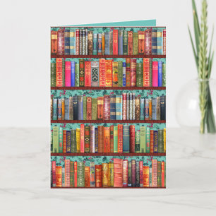 Christmas bookshelf greetings card with holly