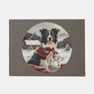 Christmas Border Collie Dog Snowman Doormat