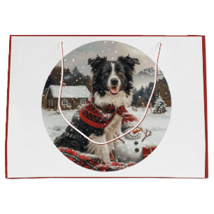 Christmas Border Collie Dog Snowman Large Gift Bag