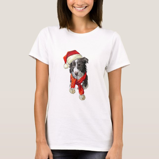 Christmas Border Collie dog T-Shirt (Front)