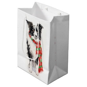Christmas Border Collie In Snowflakes Medium Gift Bag