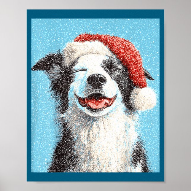 Christmas Border Collie Light Blue  Poster (Front)