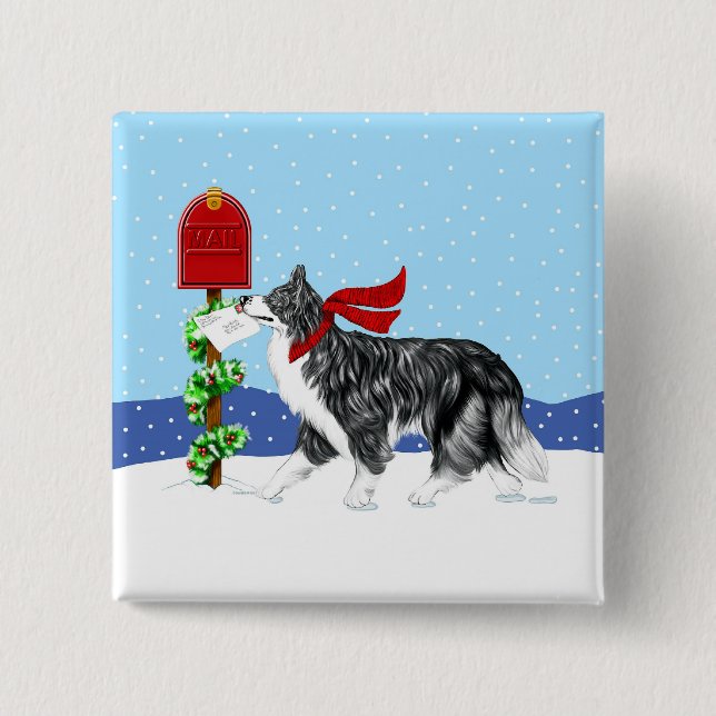 Christmas Border Collie Mail 15 Cm Square Badge (Front)