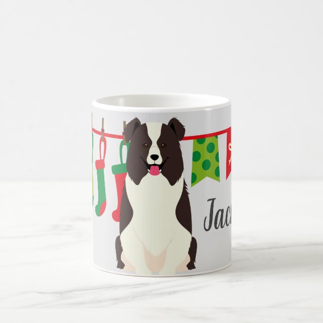 Christmas Border Collie Personalised Coffee Mug (Center)