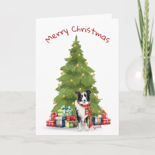 Christmas Border Collie With Gifts Holiday Card (Front)