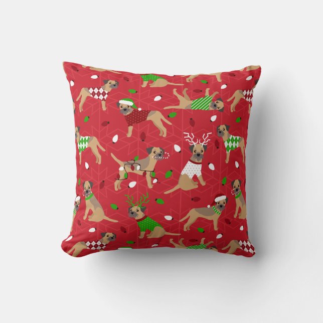 Christmas Border Terrier Cushion (Front)