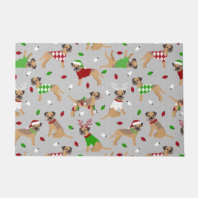 Christmas Border Terrier Doormat (Front)