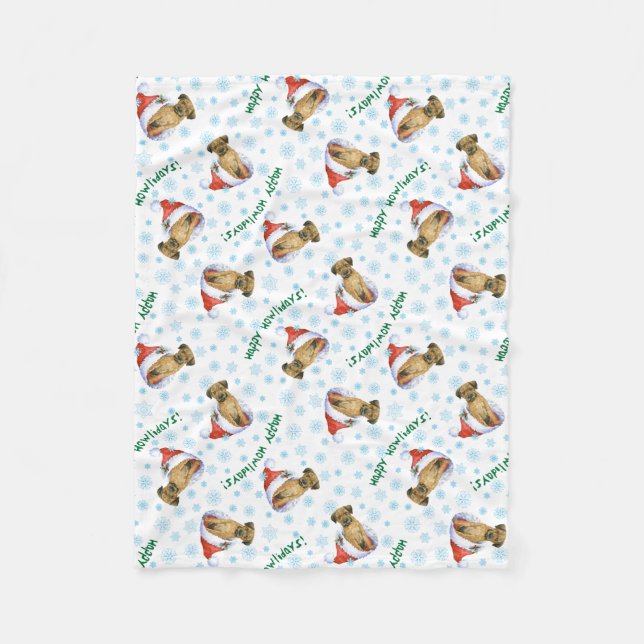 Christmas Border Terrier Fleece Blanket (Front)