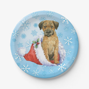 Christmas Border Terrier Paper Plate