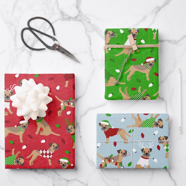 Christmas Border Terrier Wrapping Paper Sheet (Front)