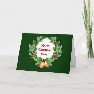 Christmas Boss Holly Berry Wreath Holiday Card