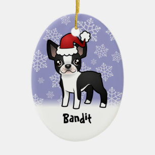 Christmas Boston Terrier (add your pets name) Ceramic Tree Decoration