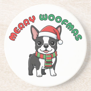 Christmas Boston Terrier Coaster: Merry Woofmas Coaster