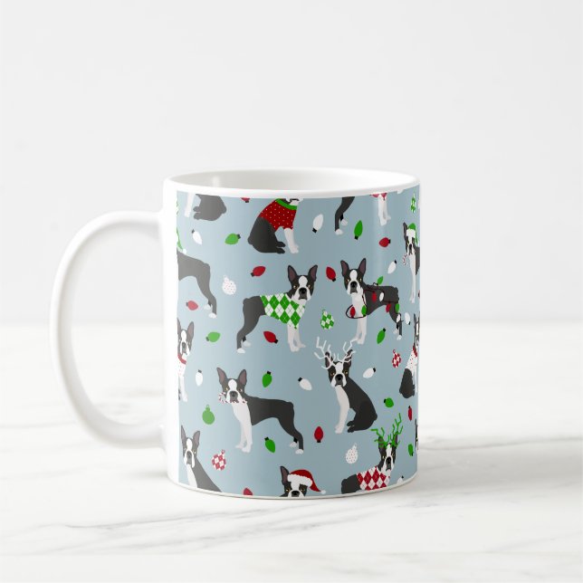 Christmas Boston Terrier Coffee Mug (Left)