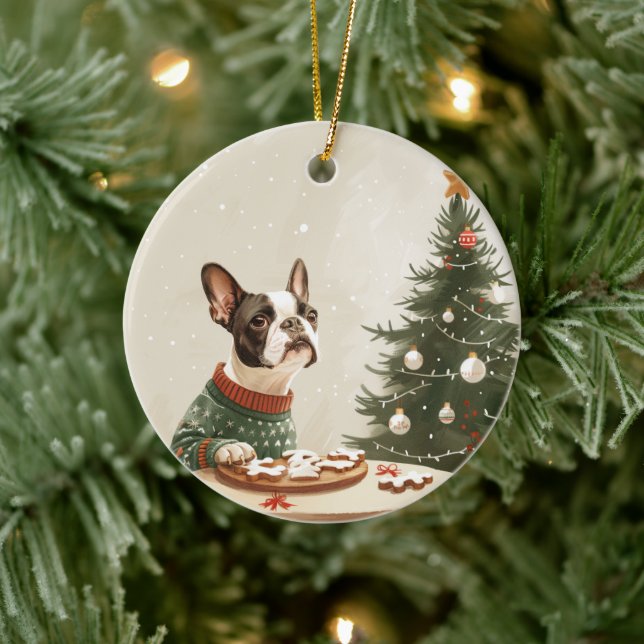 Christmas Boston Terrier Dog Ceramic Tree Decoration (Tree)
