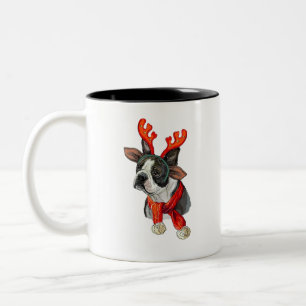 Christmas Boston terrier dog Two-Tone Coffee Mug