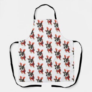 Christmas Boston terrier dog Wrapping Paper Large  Apron