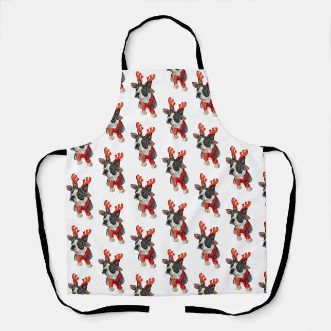 Christmas Boston terrier dog Wrapping Paper Large  Apron (Front)