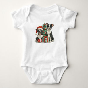 Christmas Boston Terrier Dogs Baby Bodysuit