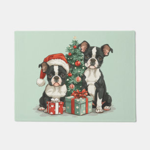 Christmas Boston Terrier Dogs Doormat
