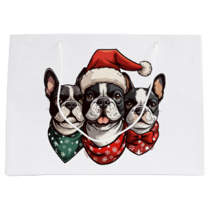 Christmas Boston Terrier Dogs Large Gift Bag